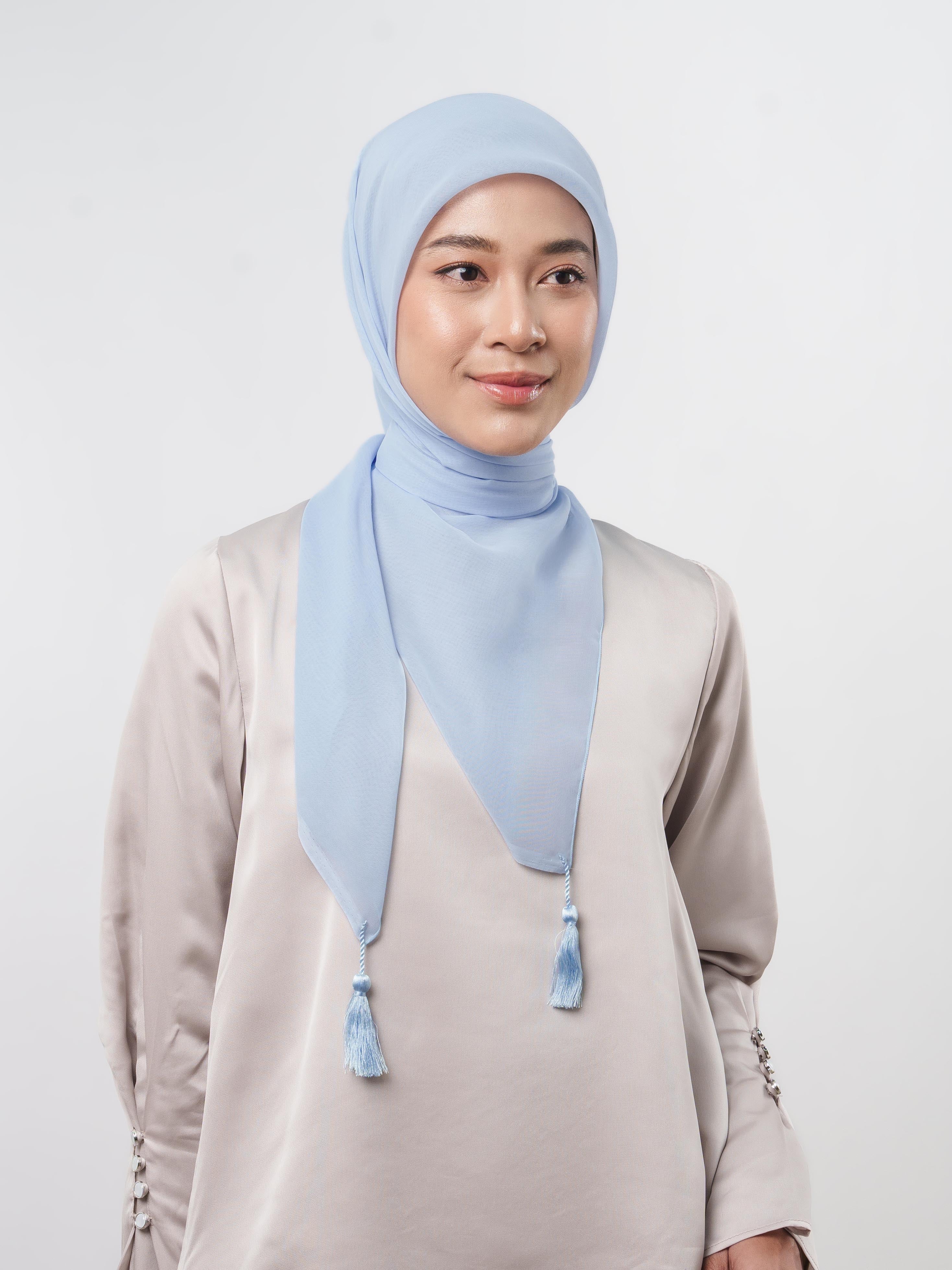 Plain Tassel Blue & Green Series - Hijab Ronce Segiempat Paris Jepang Premium