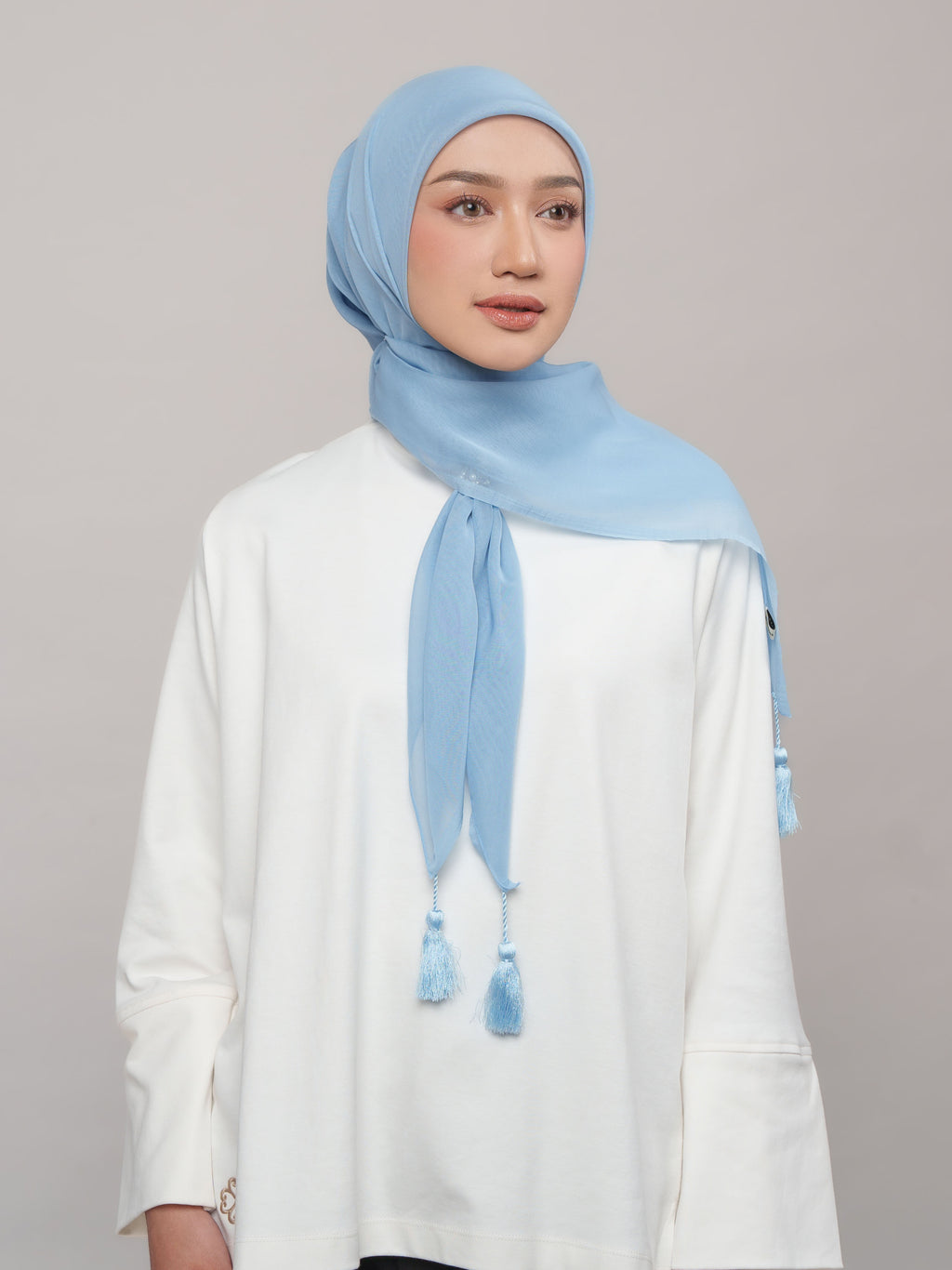 Plain Tassel Blue & Green Series - Hijab Ronce Segiempat Paris Jepang Premium