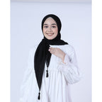 Plain Tassel Black & White - Hijab Ronce Segiempat Paris Jepang Premium