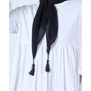 Plain Tassel Black & White - Hijab Ronce Segiempat Paris Jepang Premium