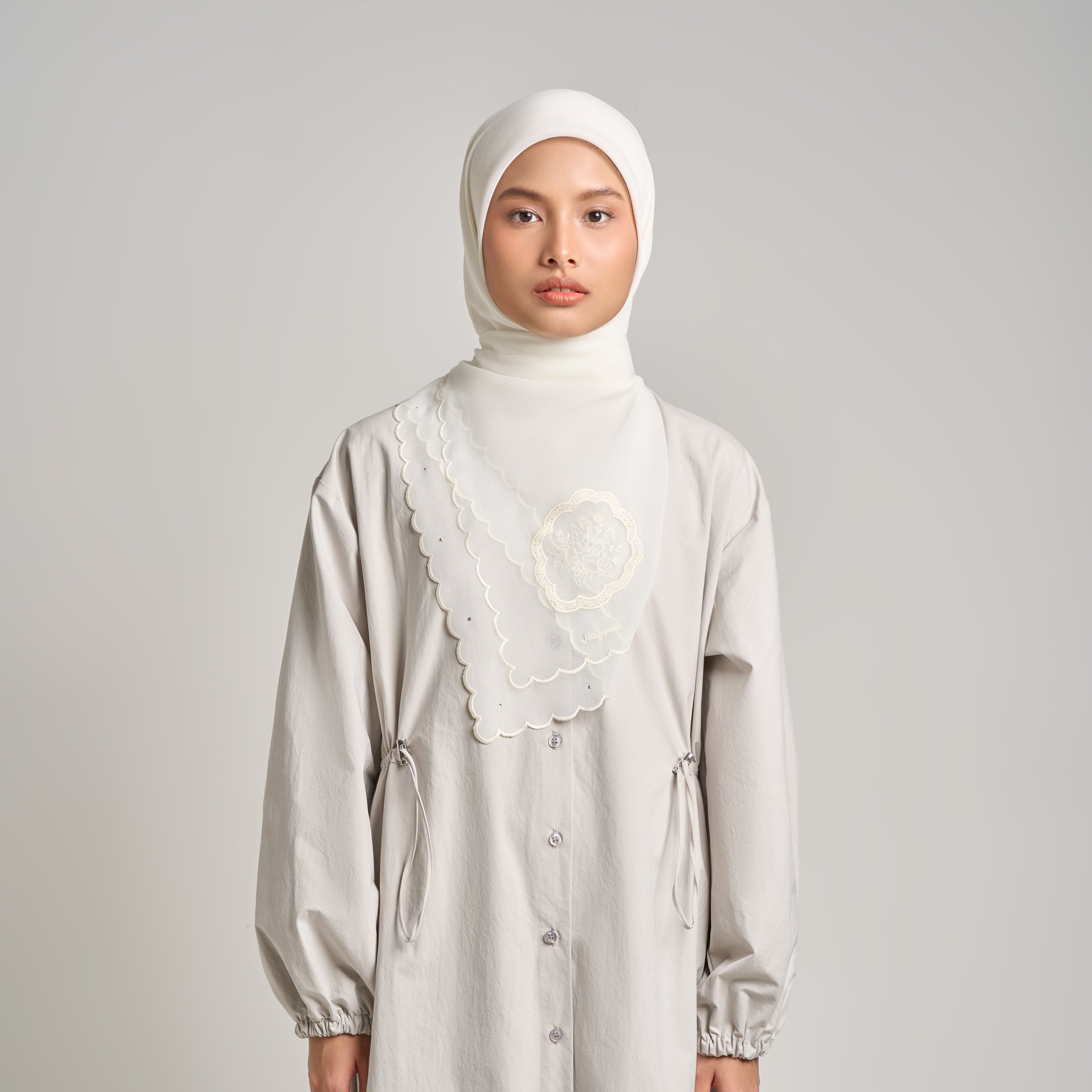 Dhiya Embroidery - Jilbab Segiempat Bordir Gelombang Kristal