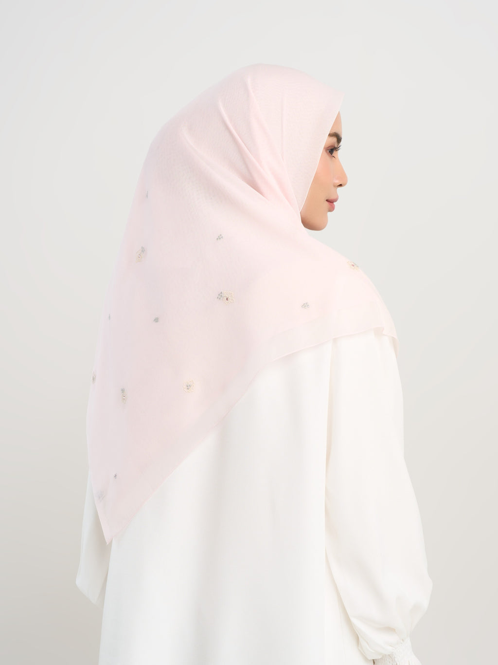 Kenna Embroidery - Crystal Flower Embroidered Square Hijab