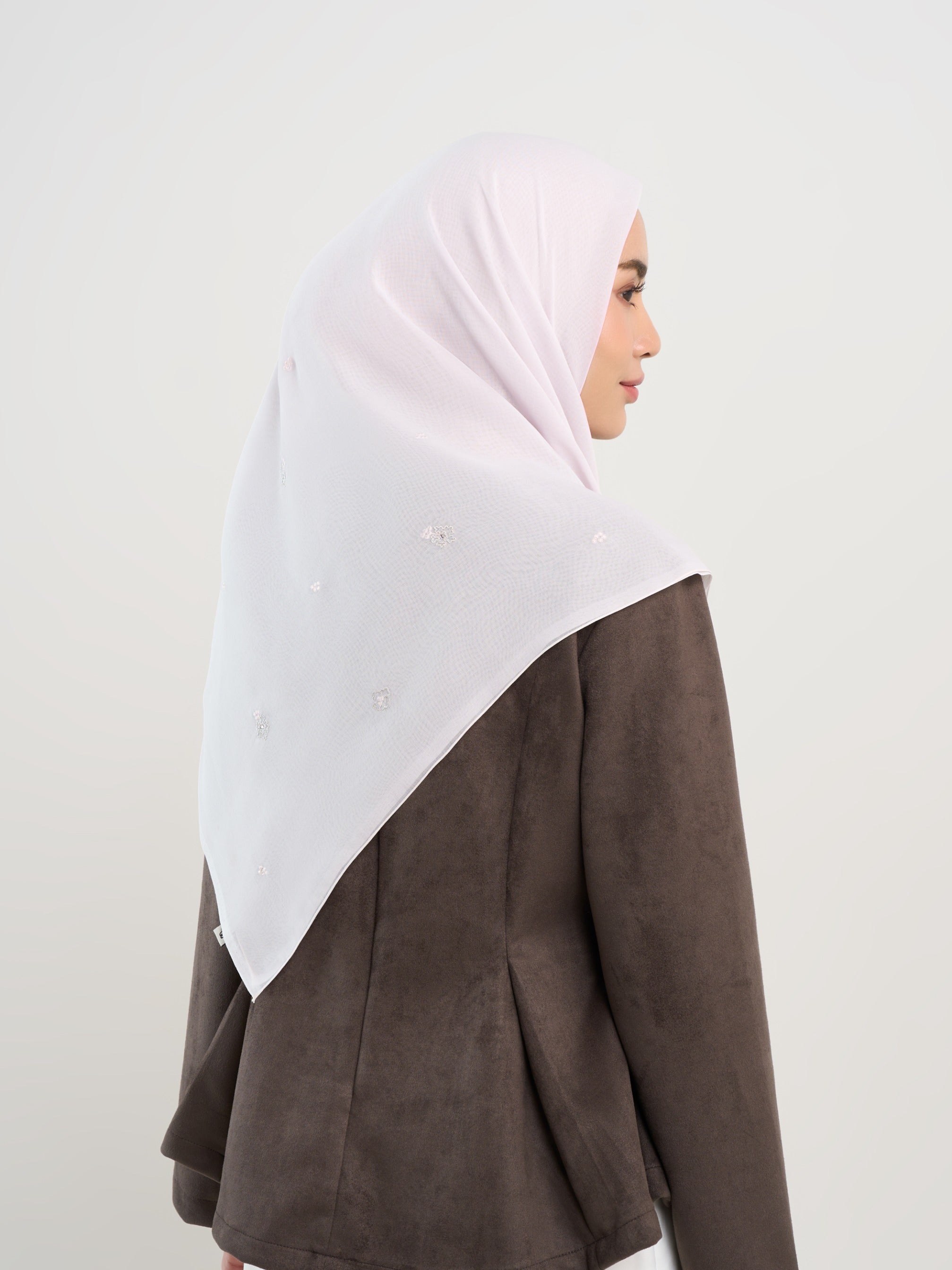 Kenna Embroidery - Crystal Flower Embroidered Square Hijab