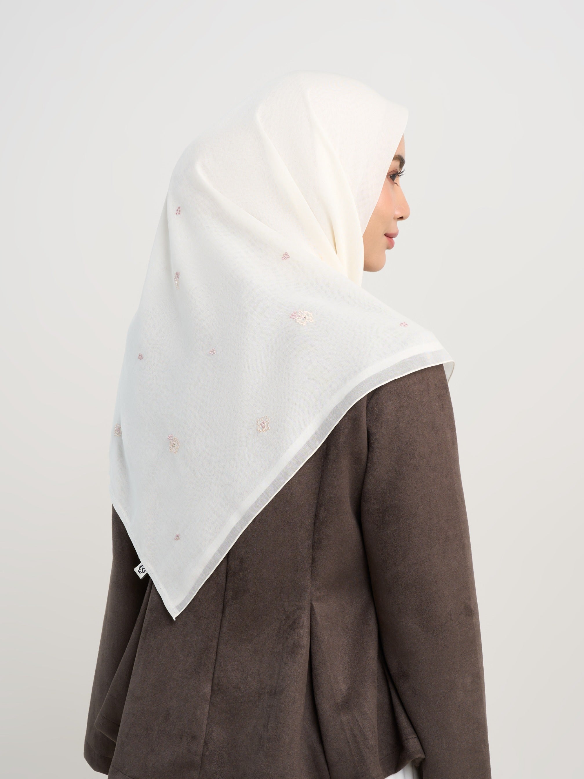 Kenna Embroidery - Crystal Flower Embroidered Square Hijab
