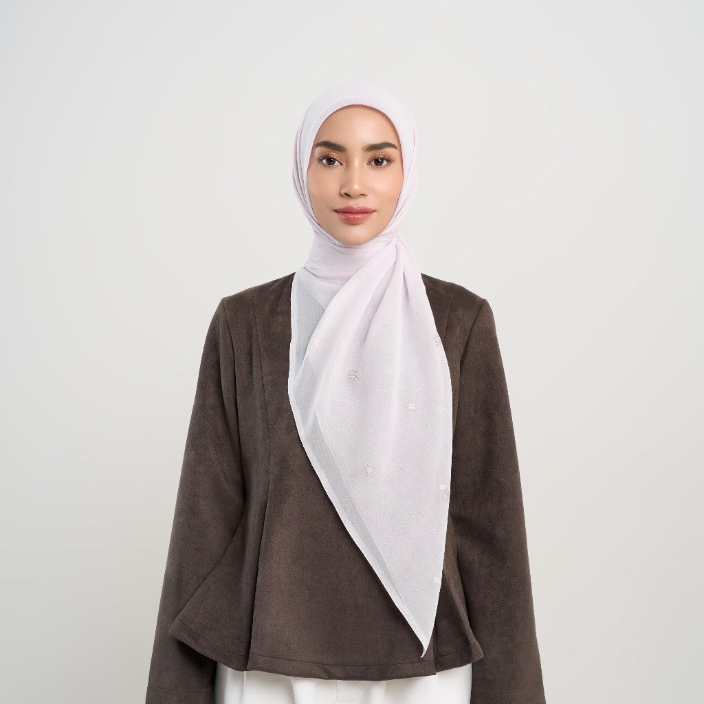 Kenna Embroidery - Hijab Segiempat Bordir Bunga Crystal
