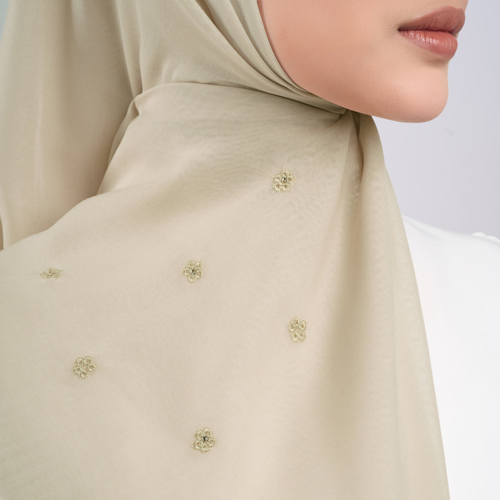 Melati Embroidery - Hijab Segiempat Bordir Bunga Swarovski