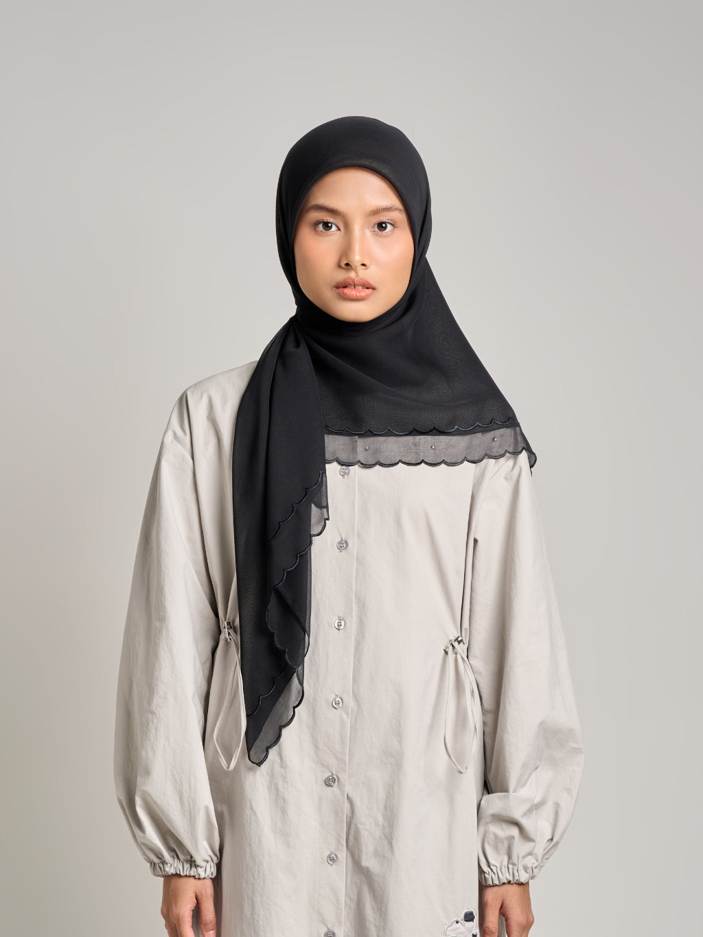 Dhiya Embroidery - Jilbab Segiempat Bordir Gelombang Kristal