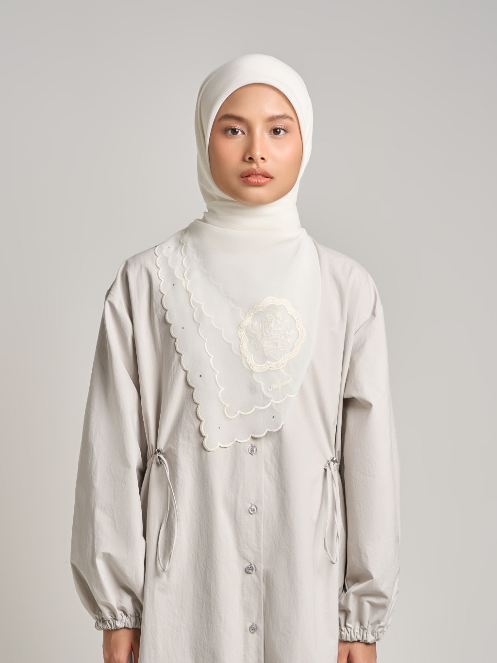 Dhiya Embroidery - Jilbab Segiempat Bordir Gelombang Kristal