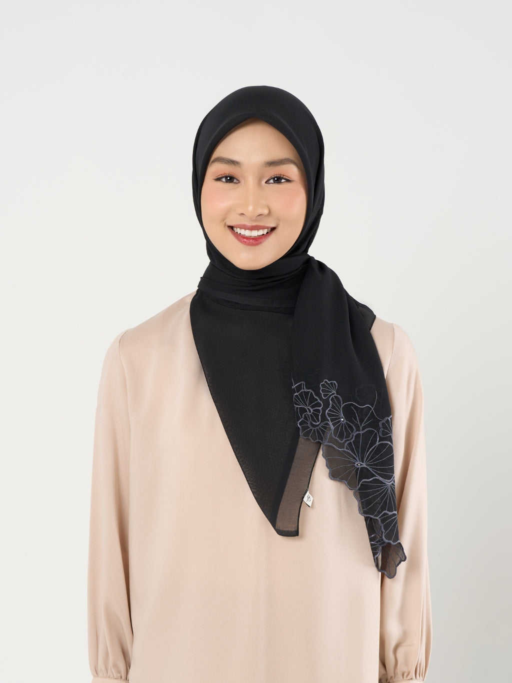 Liyana Embroidery - Hijab Segiempat Bordir Bunga Crystal