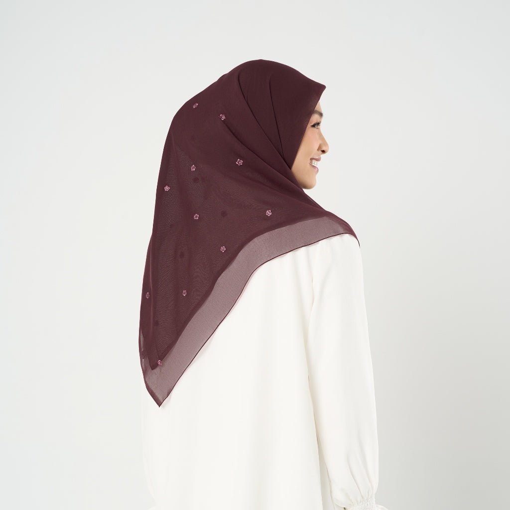 Ayara Embroidery - Hijab Segiempat Bordir Bunga Crystal