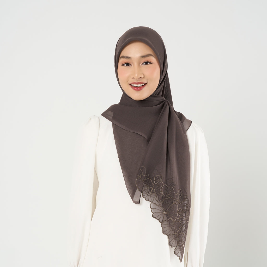 Liyana Embroidery - Hijab Segiempat Bordir Bunga Crystal