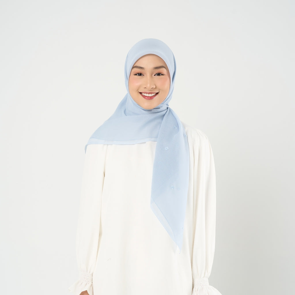 Ayara Embroidery - Hijab Segiempat Bordir Bunga Crystal