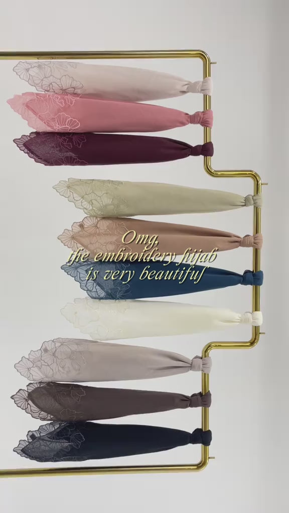 Napocut Hijab - Liyana Embroidery - Hijab Segiempat Paris Jepang Bordir Bunga Kristal Premium